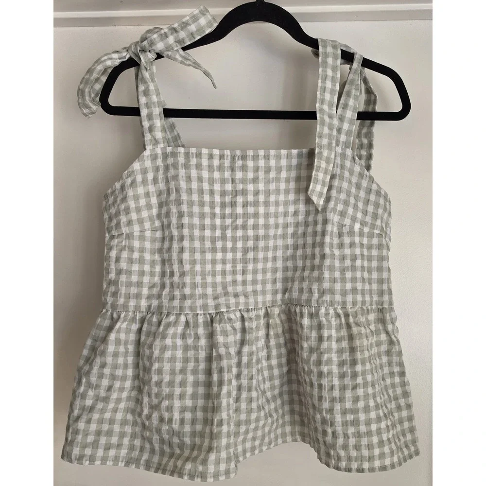 Vigoss Women's Sleeveless Top XL Green White Gingham Check Blouse New Tags - Picture 1 of 5